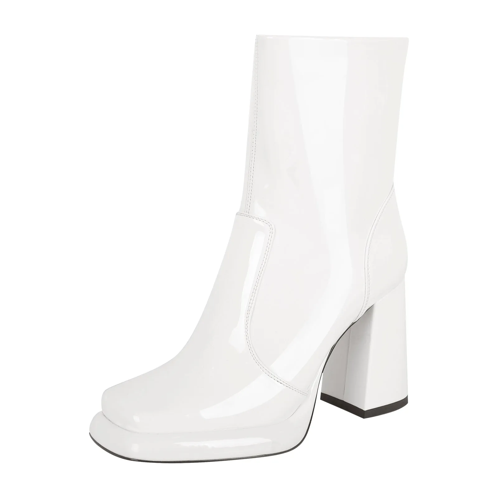 Square Toe Zipper Chunky Heel Platform Ankle Boots