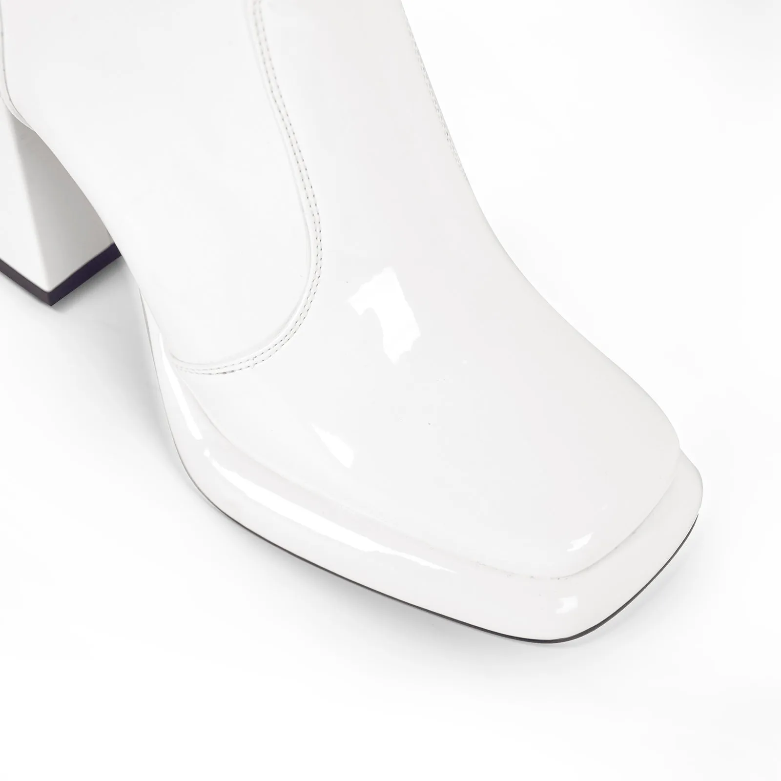 Square Toe Zipper Chunky Heel Platform Ankle Boots