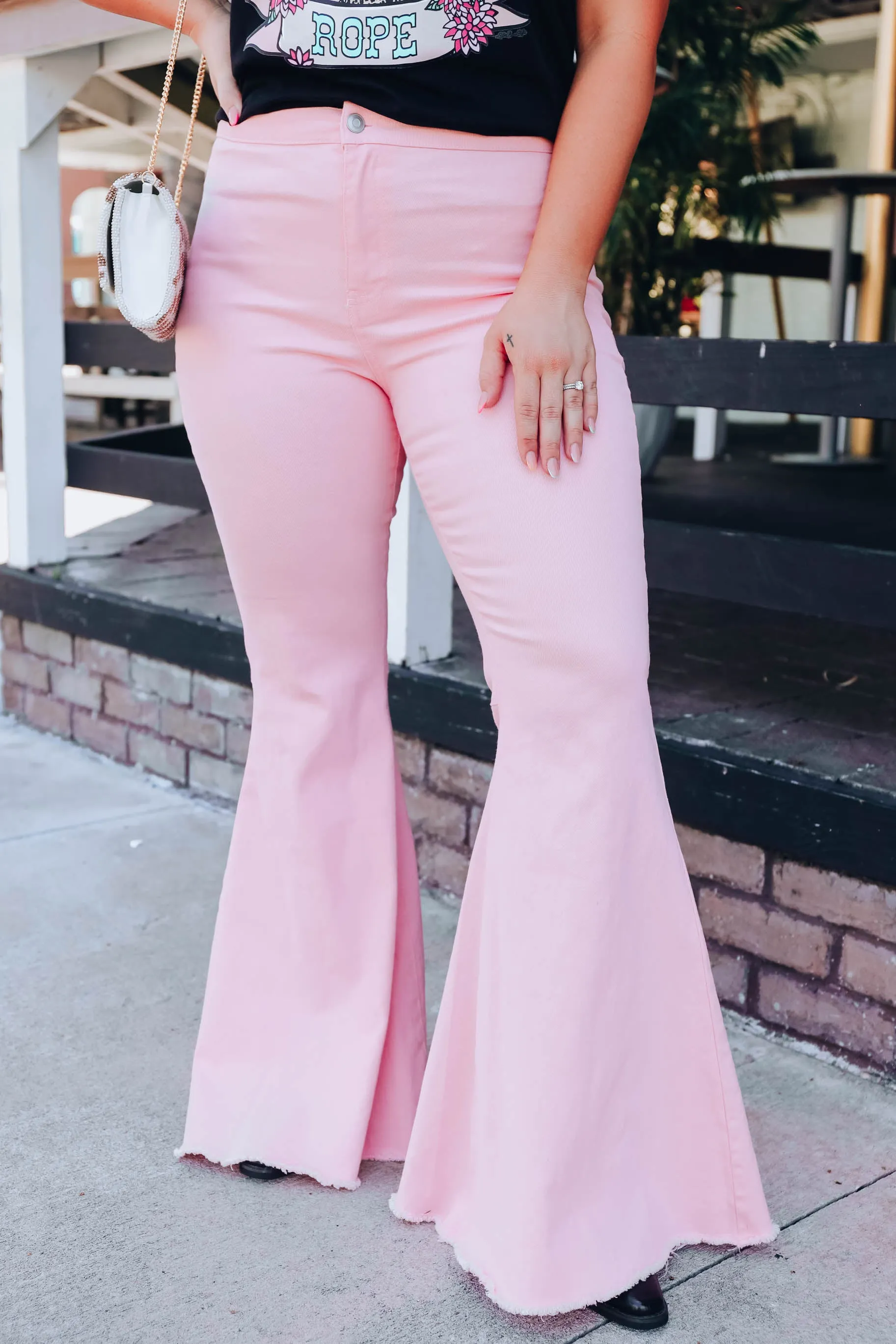 Stacie Bell Bottom Jeans - Pink