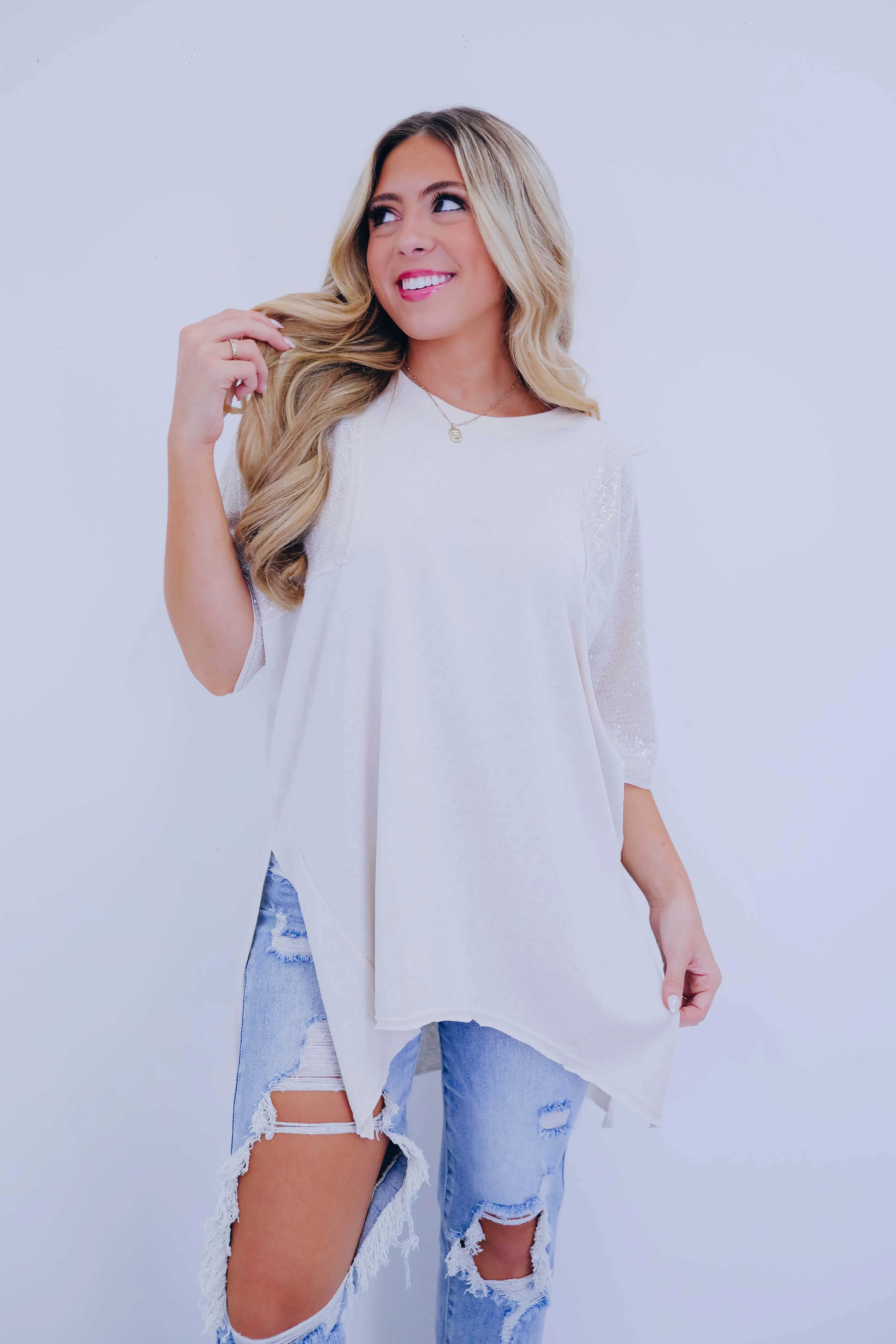 Sugar Sheen Side Slit Tunic Shirt- 2- Colors