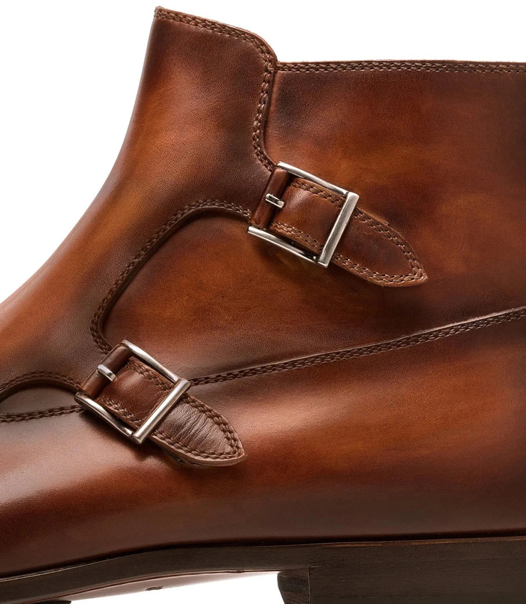 Tan Brown Leather  Monk Strap Boots - Boots