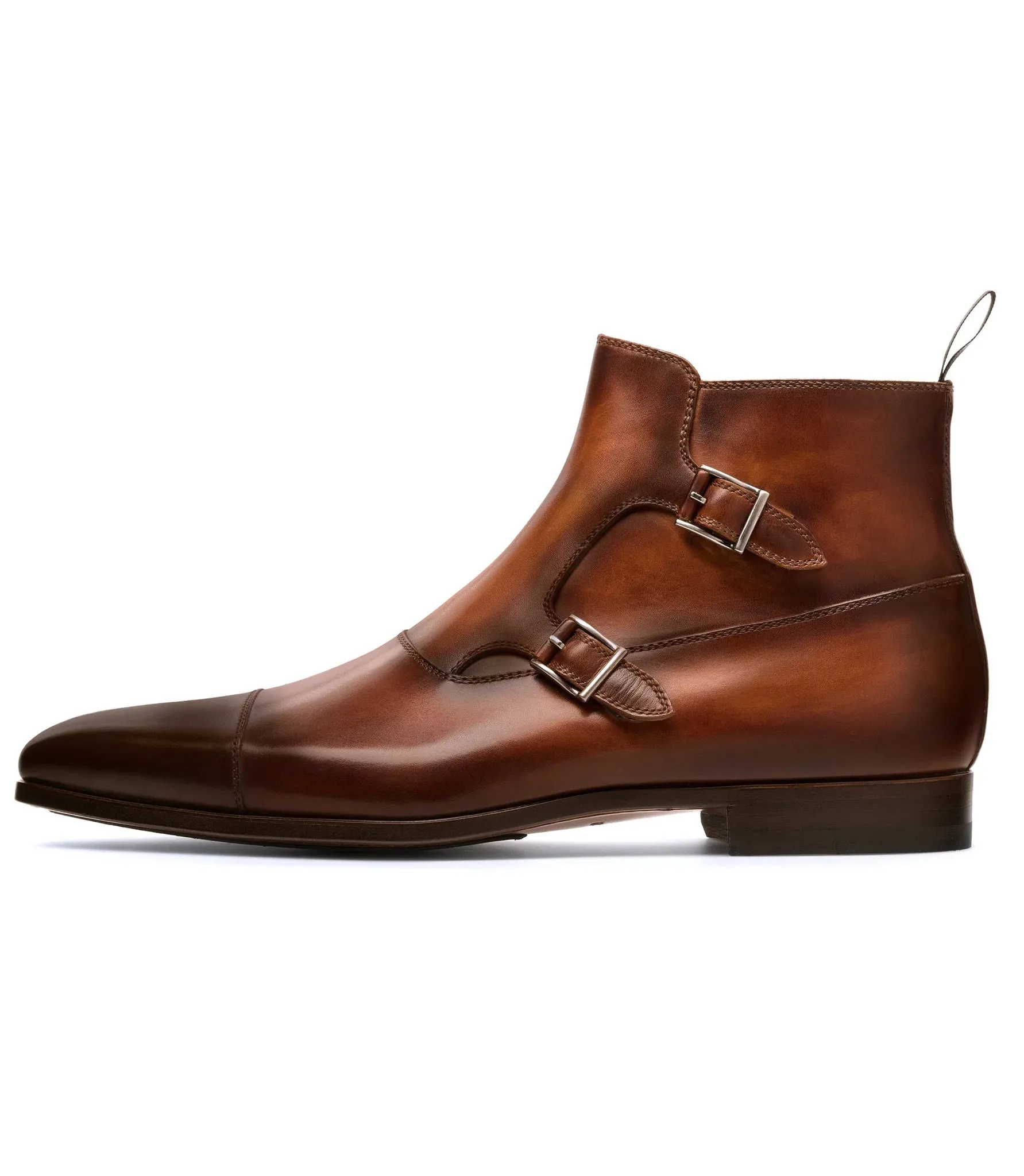 Tan Brown Leather  Monk Strap Boots - Boots