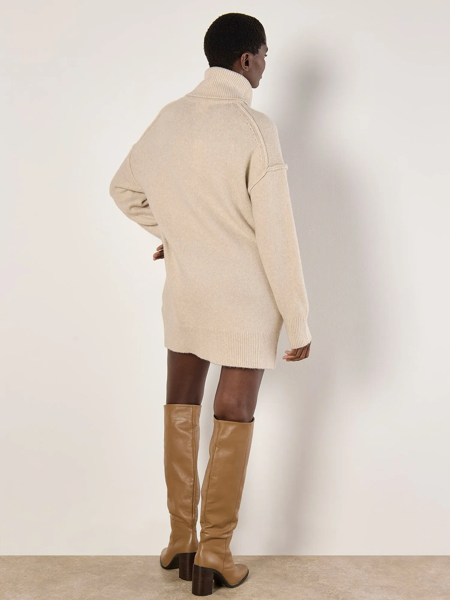 The Exposed Seam Jumper Mini Dress - Stone - PLUS
