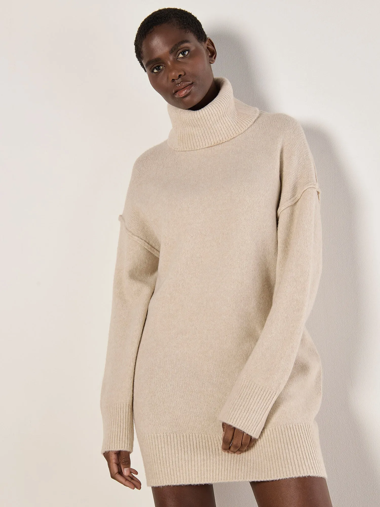 The Exposed Seam Jumper Mini Dress - Stone - PLUS