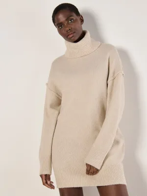 The Exposed Seam Jumper Mini Dress - Stone - PLUS