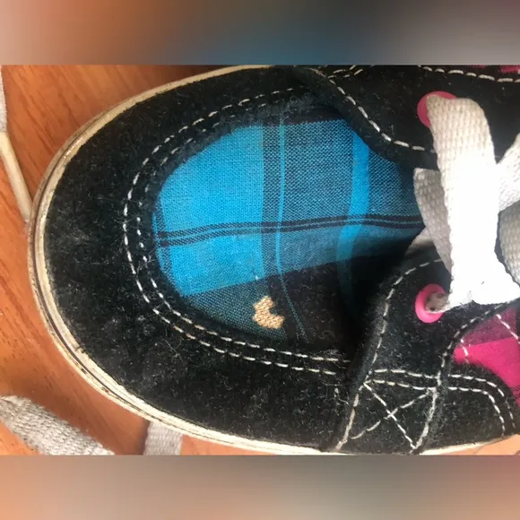 Vans off the wall high hi tops purple pink blue plaid sneakers women MISSY Sz 4