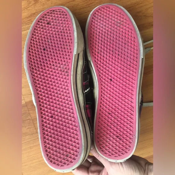 Vans off the wall high hi tops purple pink blue plaid sneakers women MISSY Sz 4