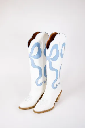 White with Blue Bow Western Boots
