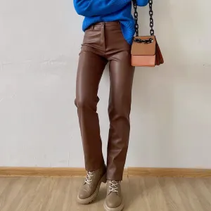 Women's Vegan Leather Pants Slim Fit Zipper Classic Faux Leather Trousers Pencil Pants for Women