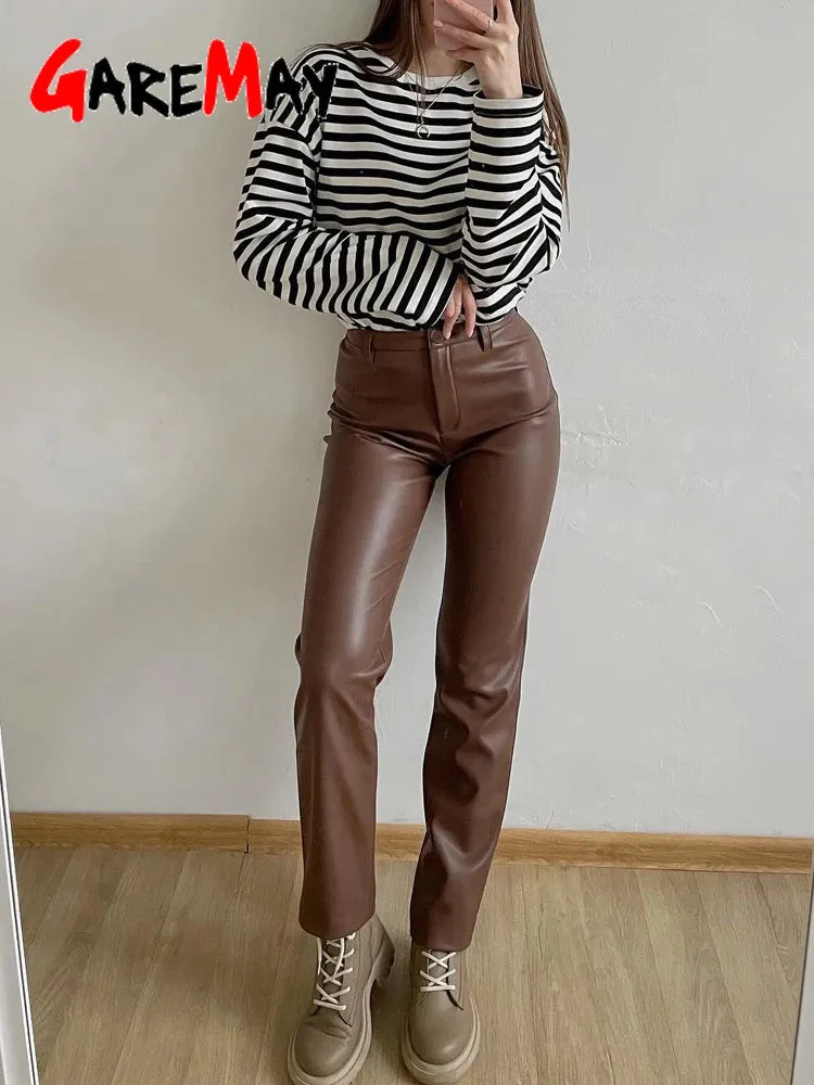Women's Vegan Leather Pants Slim Fit Zipper Classic Faux Leather Trousers Pencil Pants for Women