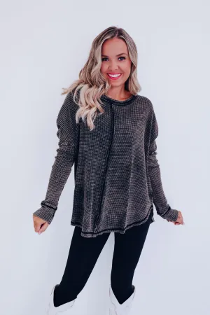Wrenley Waffle Knit Top - Ash Black
