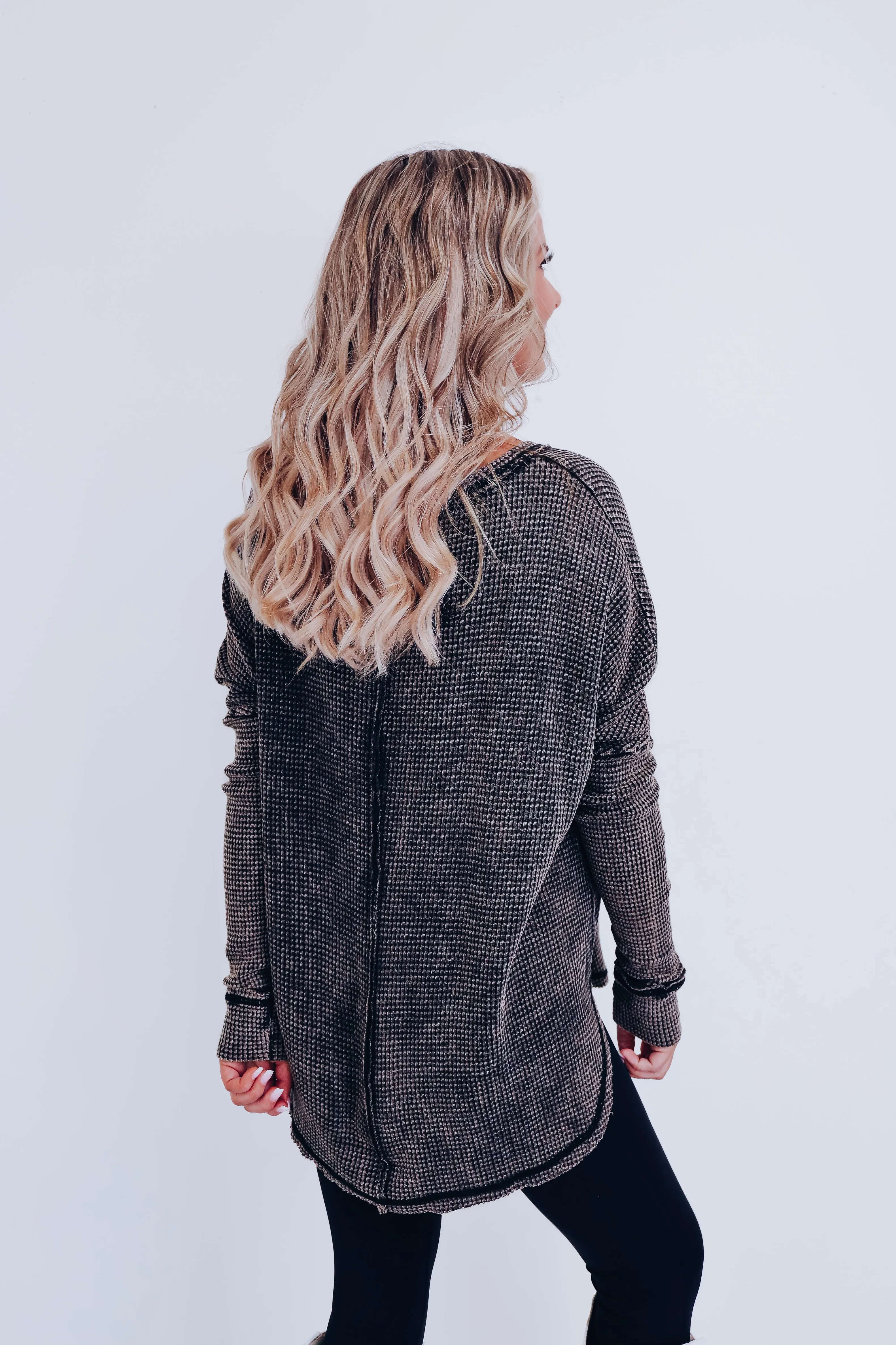 Wrenley Waffle Knit Top - Ash Black