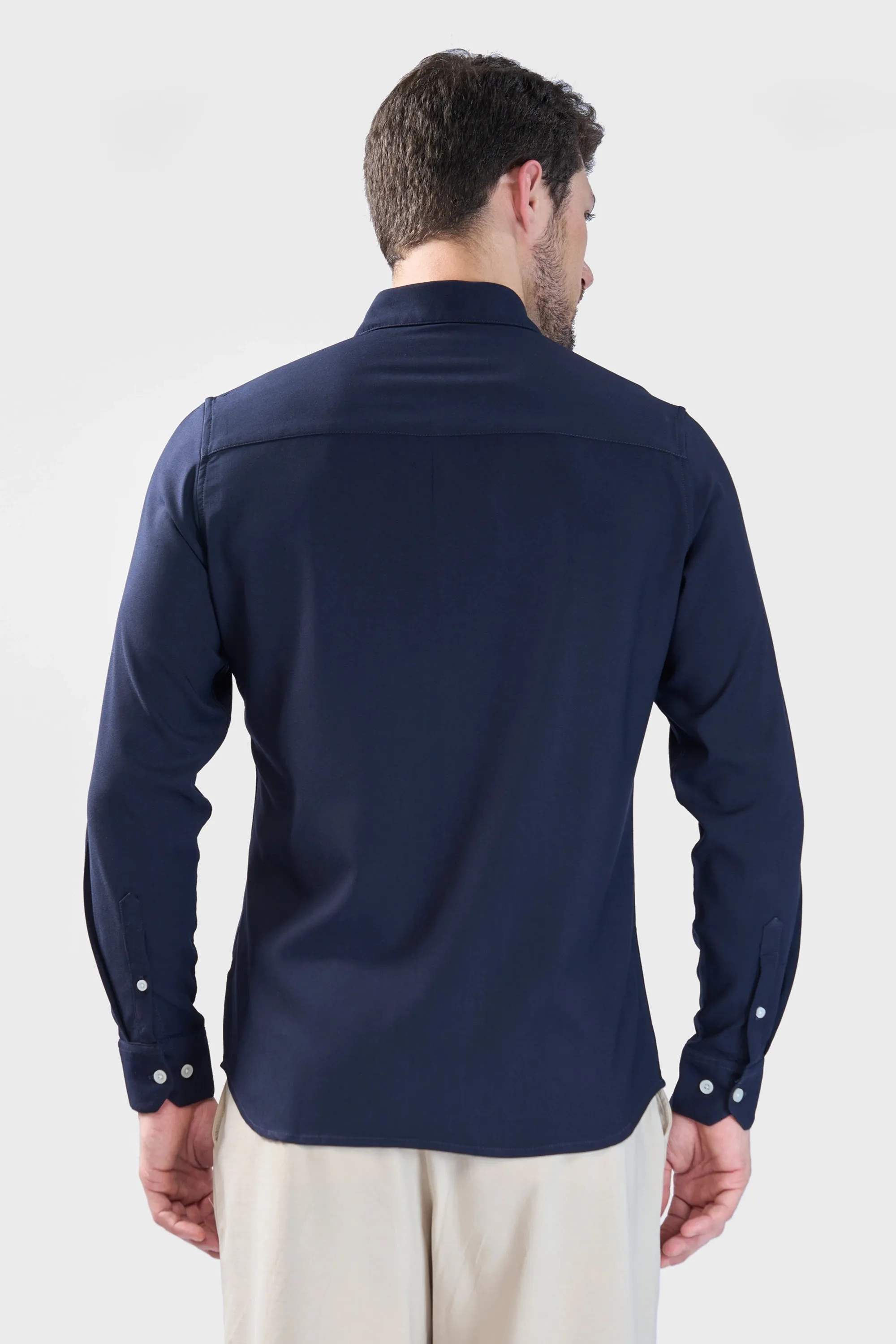 XKIND NAVY BLUE PLAIN SLIM FIT SHIRT