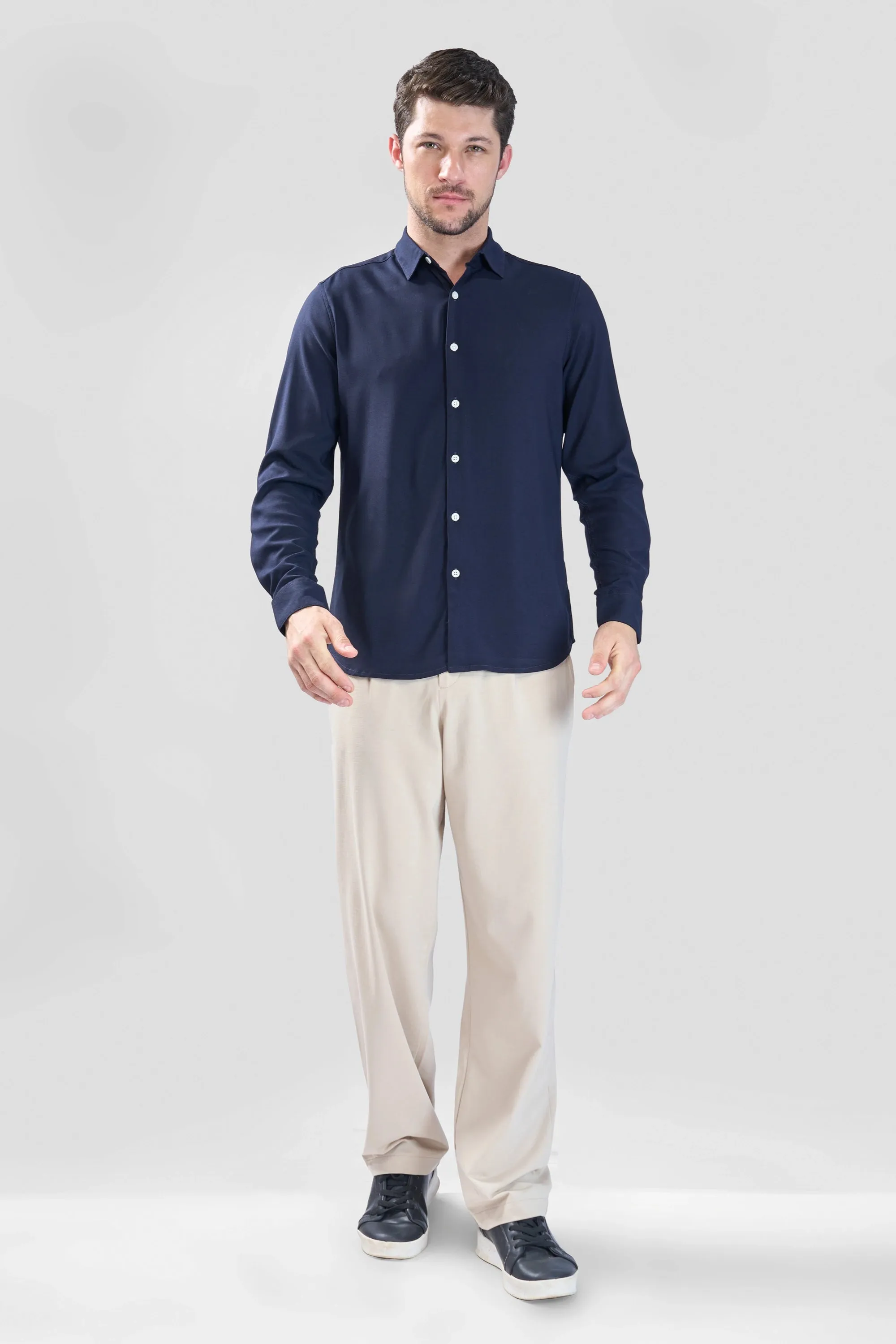 XKIND NAVY BLUE PLAIN SLIM FIT SHIRT
